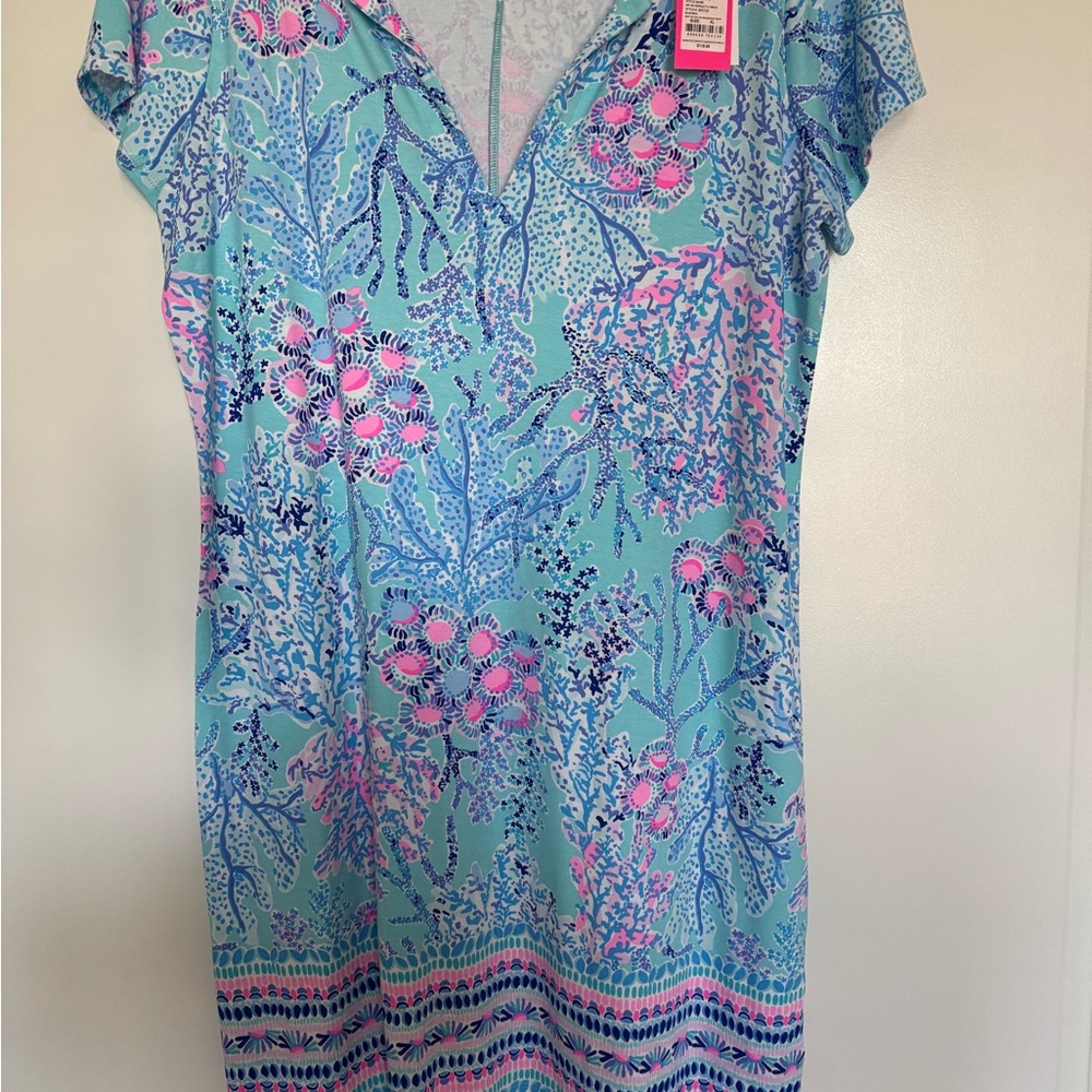 Lilly Pulitzer Blue and Pink Ruffled Tiered Sundress